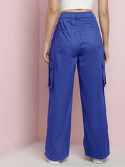 Kotty Women Relaxed Fit High-Rise Solid Cargos Trousers