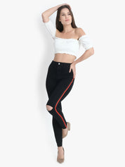 Kotty Women Black Skinny Fit High-Rise Slash Knee Jeans
