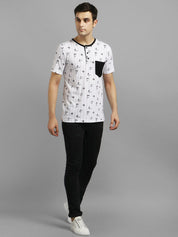 Kotty Men White Printed Round Neck T-shirt