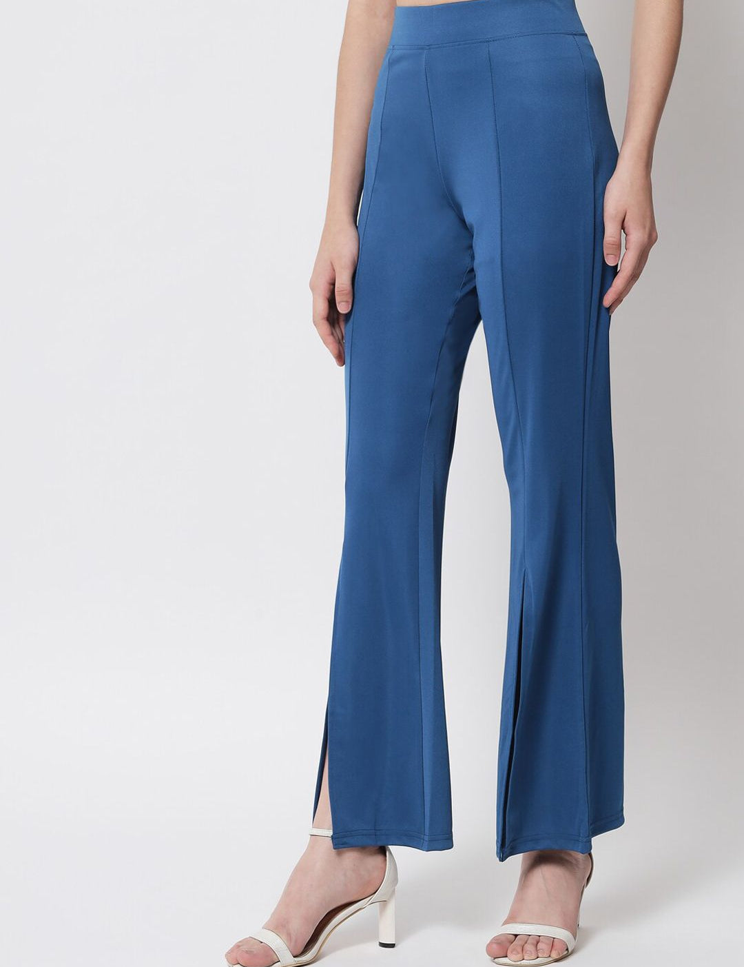 Kotty Women Blue Relaxed Flared High-Rise Easy Wash Trousers