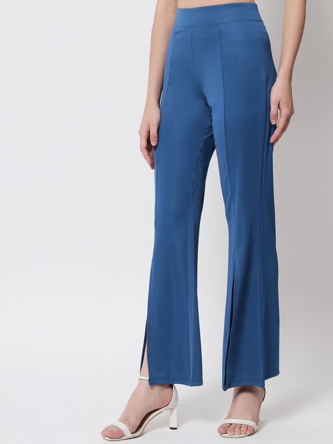 Kotty Women Blue Relaxed Flared High-Rise Easy Wash Trousers