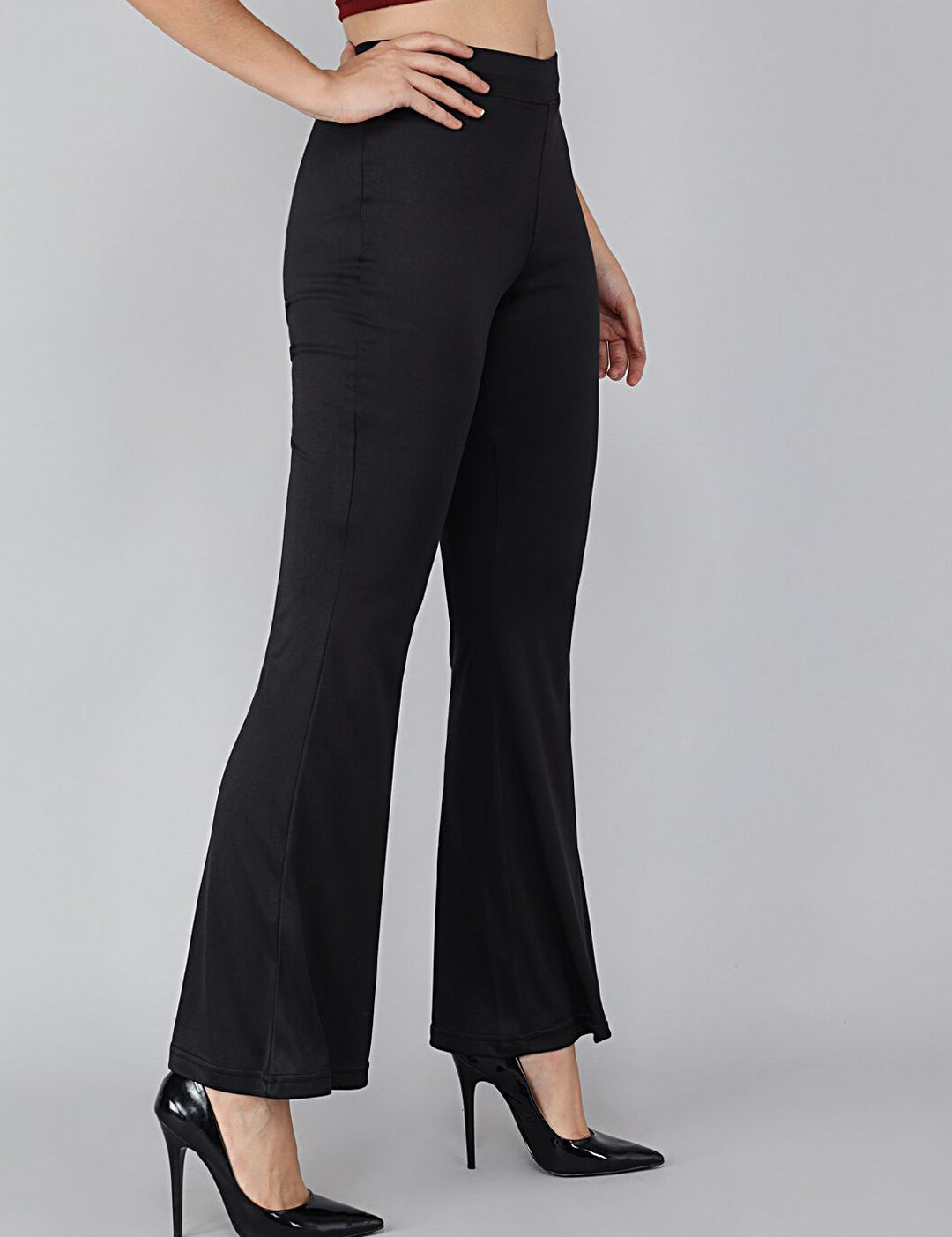 Kotty Women Black Flared High-Rise Bootcut Trousers