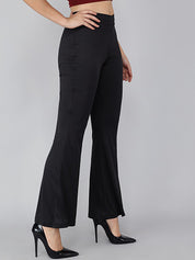 Kotty Women Black Flared High-Rise Bootcut Trousers