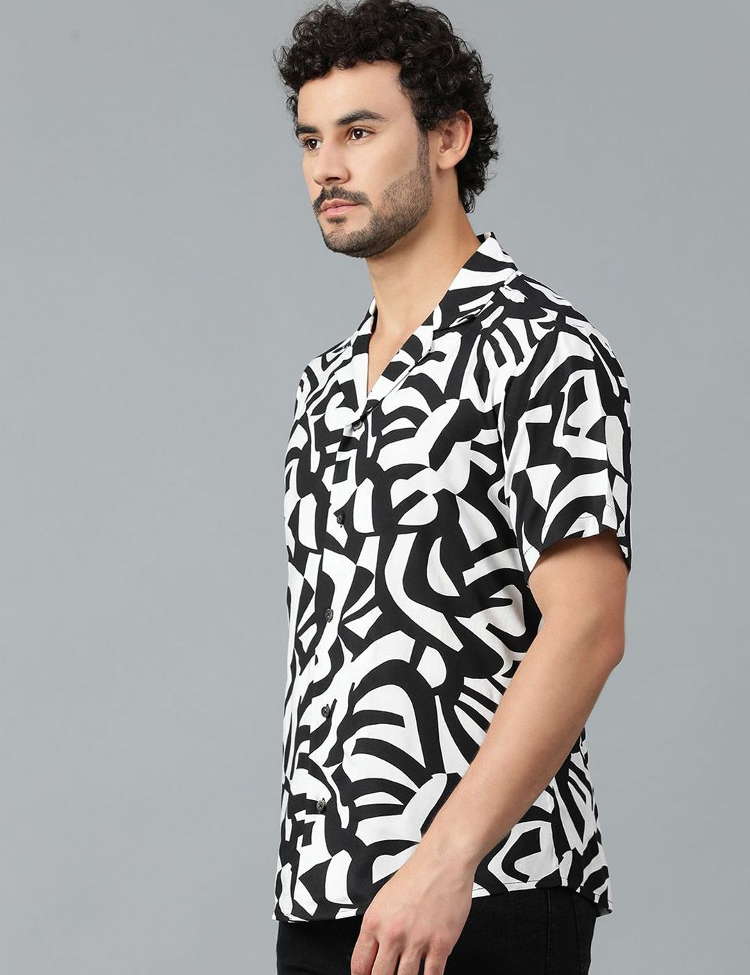 Kotty Men Abstract Printed Cuban Collar Casual Shirt