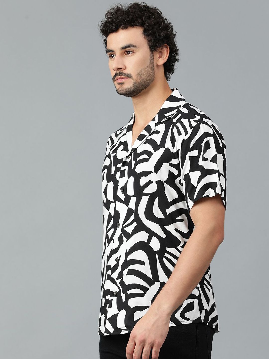 Kotty Men Abstract Printed Cuban Collar Casual Shirt
