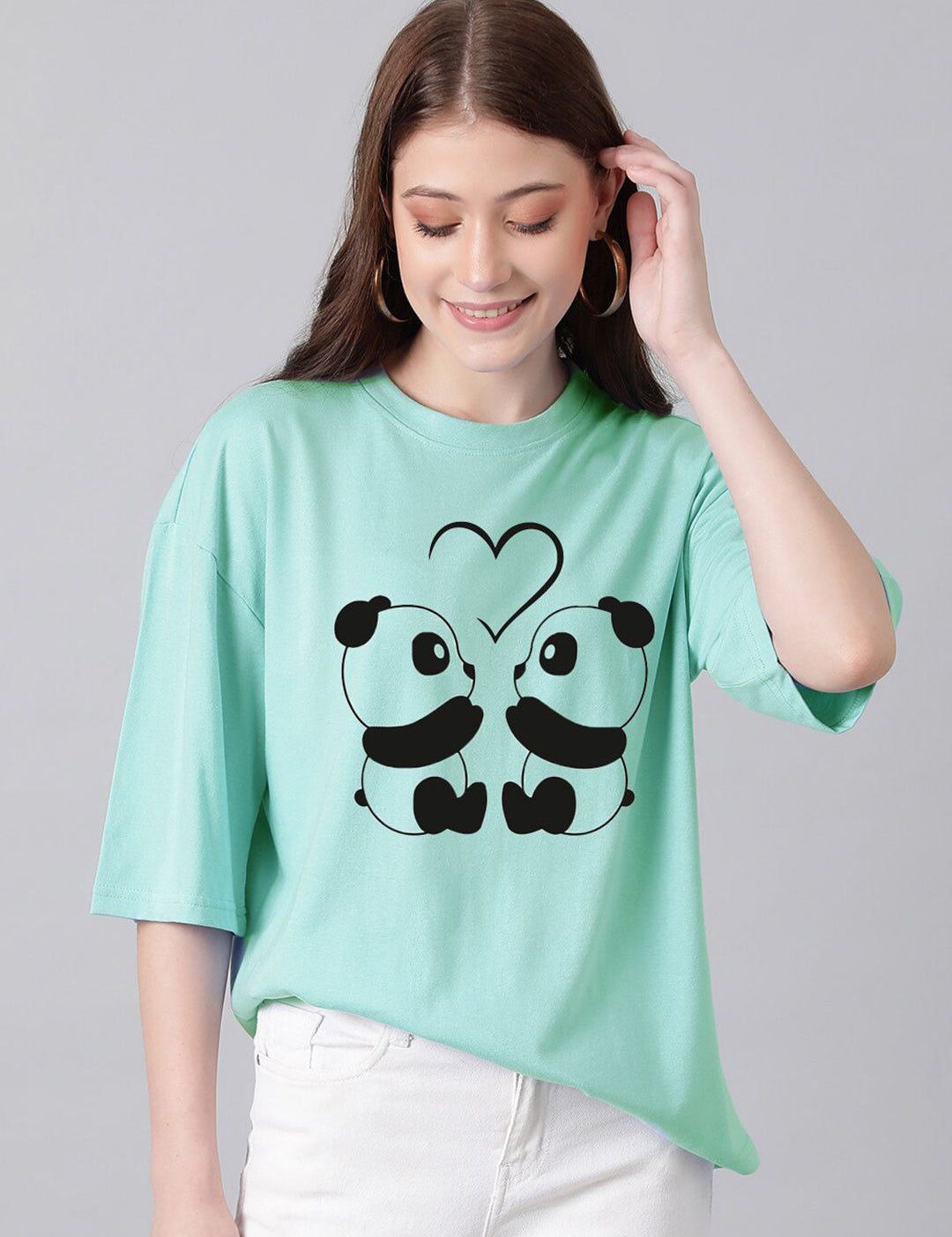 KOTTY Basics Panda Printed Oversized T-shirt
