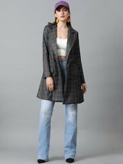 KOTTY BIZwear Grey Checked Double-Breasted Overcoat