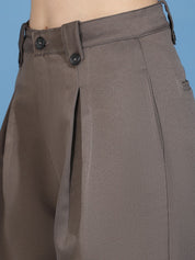 Kotty Women Relaxed Straight Fit High-Rise Easy Wash Pleated Parallel Trousers
