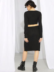 KOTTY Basics Black Scoop Neck Crop Top & Skirt