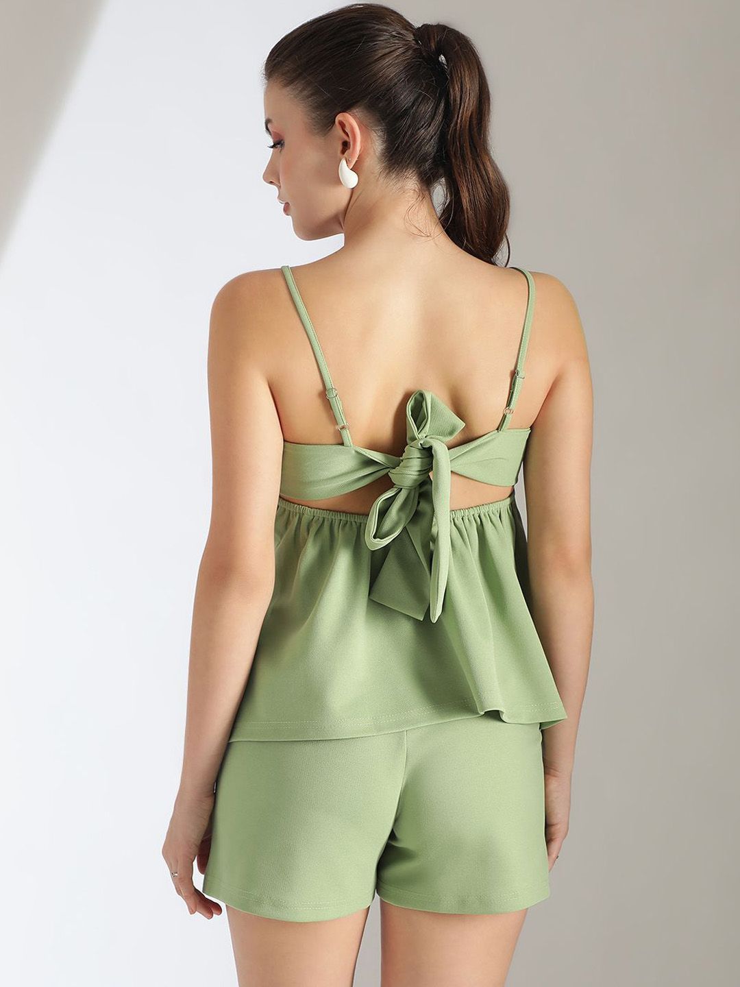 Kotty Green Shoulder Straps Top With Shorts