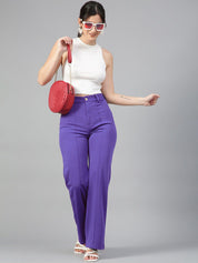 KOTTY BIZwear Women Relaxed Straight Leg High-Rise Straight Fit Easy Wash Trousers