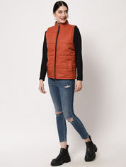 Kotty Women Brown Solid Sleeveless  Padded Jacket