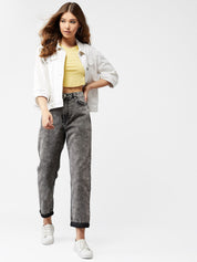 Kotty Women Grey Boyfriend Fit High-Rise Clean Look Jeans