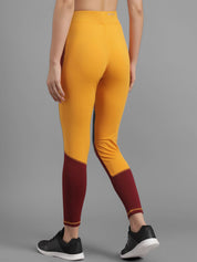 Kotty Women Yellow & Maroon Colourblocked Ankle-Length Tights