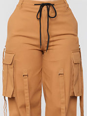 Kotty Women Relaxed Straight Fit Mid-Rise Easy Wash Cargos Trousers