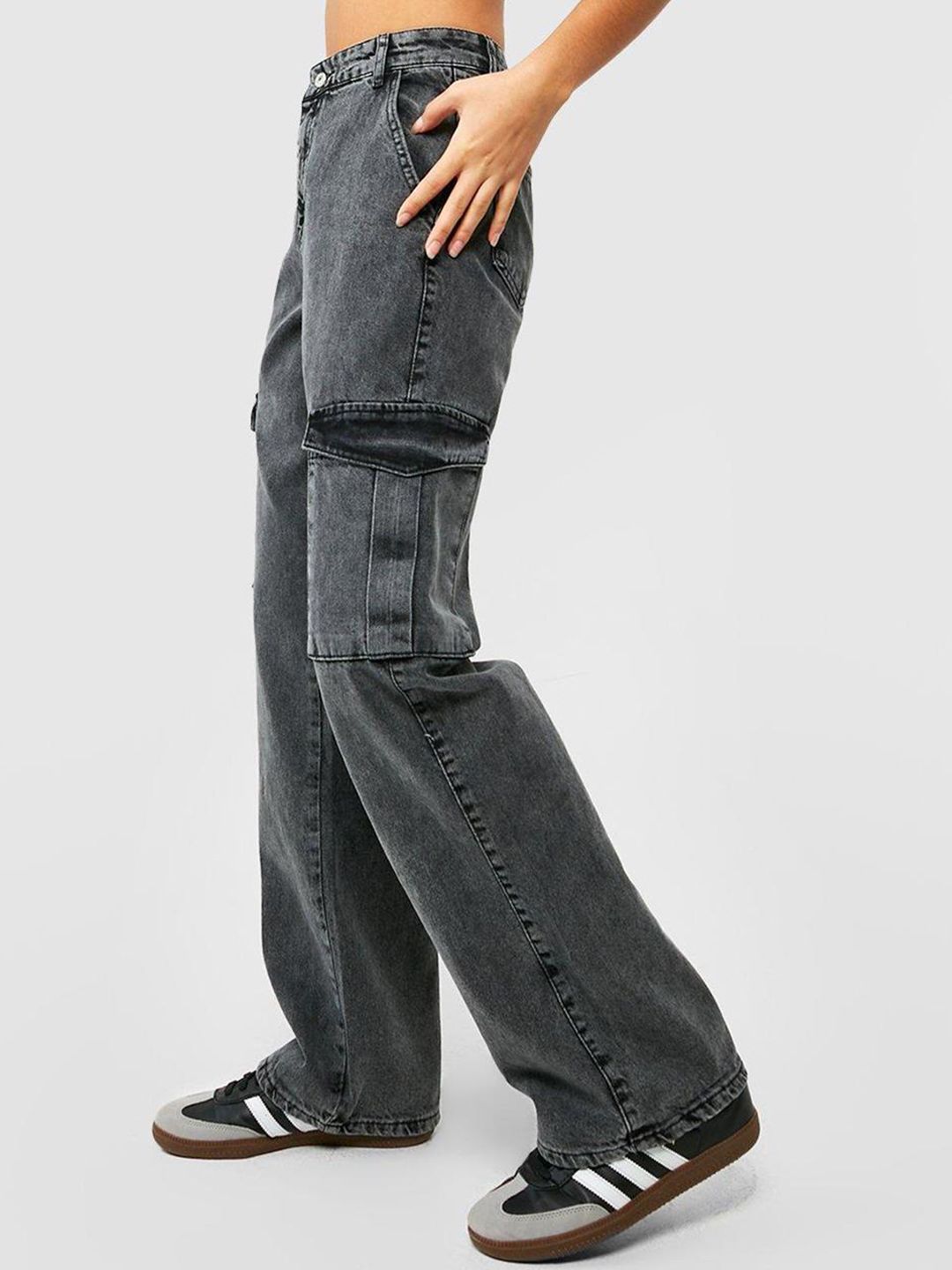 Kotty Women Grey Jean Straight Fit High Rise Light Fade Clean Look Stretchable Jeans