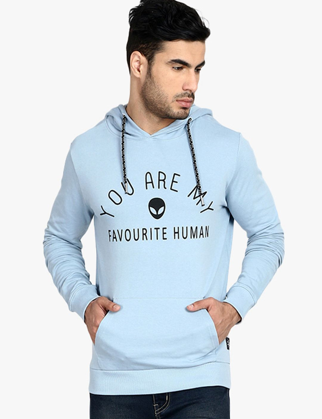 Kotty Men Blue Printed Hooded Sweatshirt