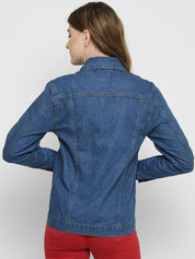 Kotty Women Blue Solid Denim Jacket