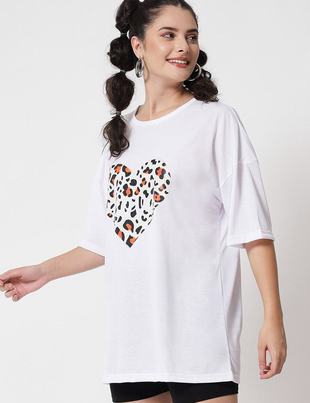 Kotty Women White Typography Printed Oversized  T-shirt