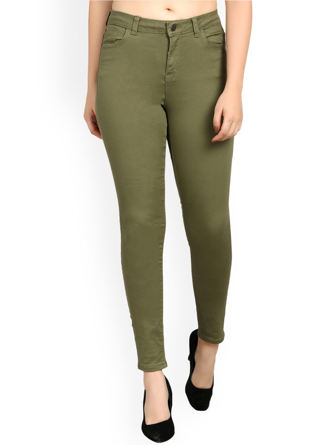 Kotty Women Olive Green Skinny Fit High-Rise Clean Look Jeans