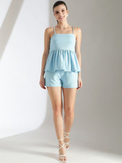 Kotty Blue Shoulder Straps Top With Shorts