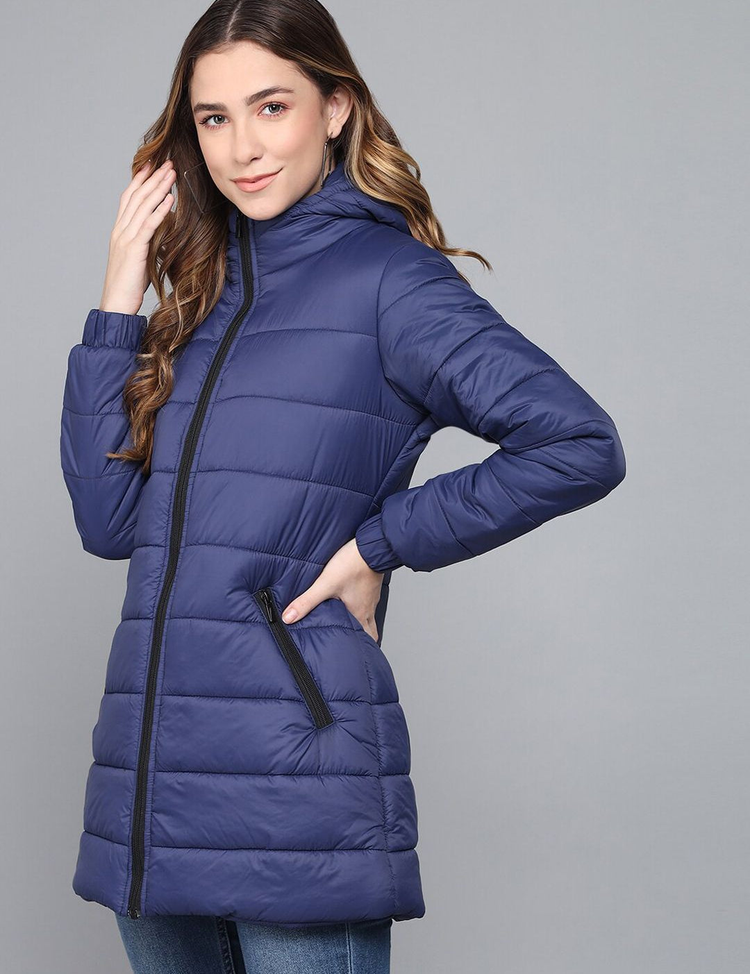 Kotty Women Blue Longline Outdoor Padded Jacket