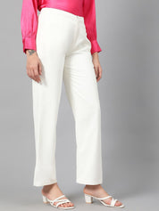 Kotty Women White Relaxed Straight Leg Fit High-Rise Easy Wash Pleated Parallel Trousers