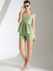 Kotty Green Shoulder Straps Top With Shorts