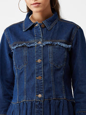Kotty Women Blue Solid Denim Jacket