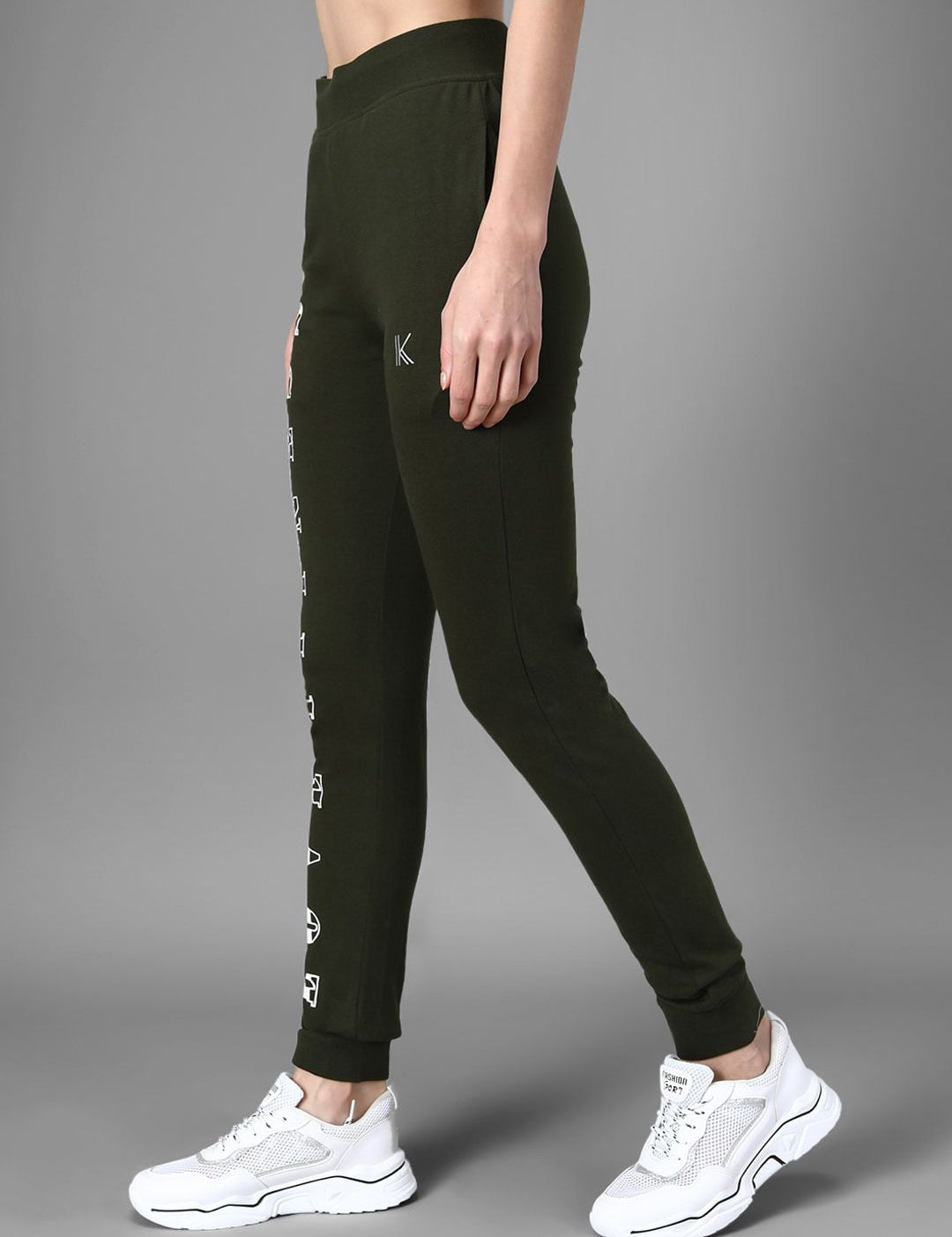 Kotty Women Olive Green & White Printed Joggers
