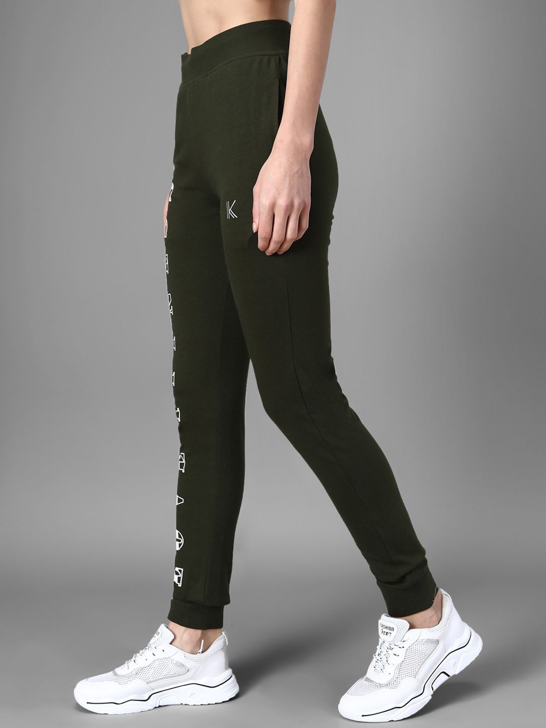 Kotty Women Olive Green & White Printed Joggers