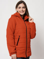 Kotty Women Rust Longline Outdoor Puffer Jacket