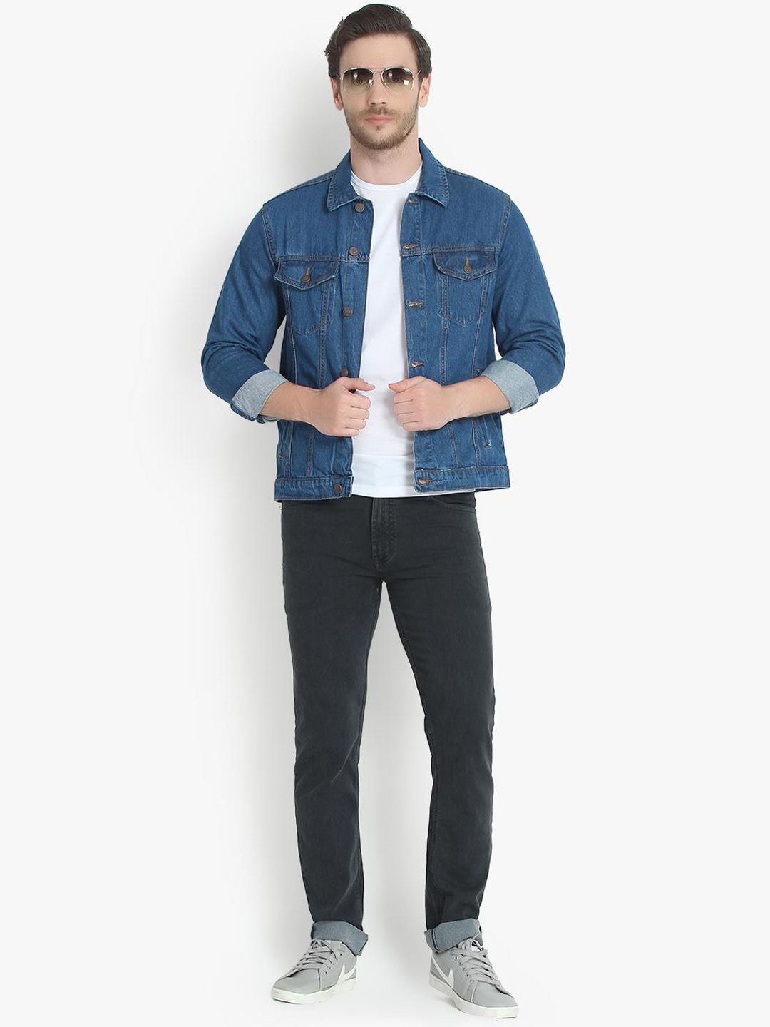 Kotty Men Blue Solid Denim Jacket