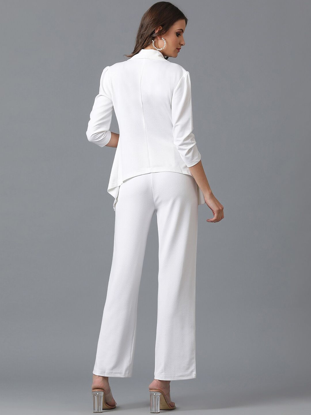 Kotty White Shawl Neck Coat With Trousers