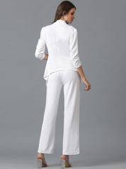 Kotty White Shawl Neck Coat With Trousers