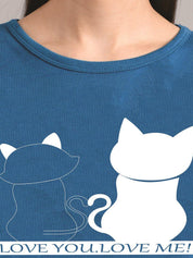 Kotty Women Blue Printed Round Neck T-shirt