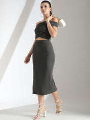 Kotty Grey Off Shoulder Top With Skirt