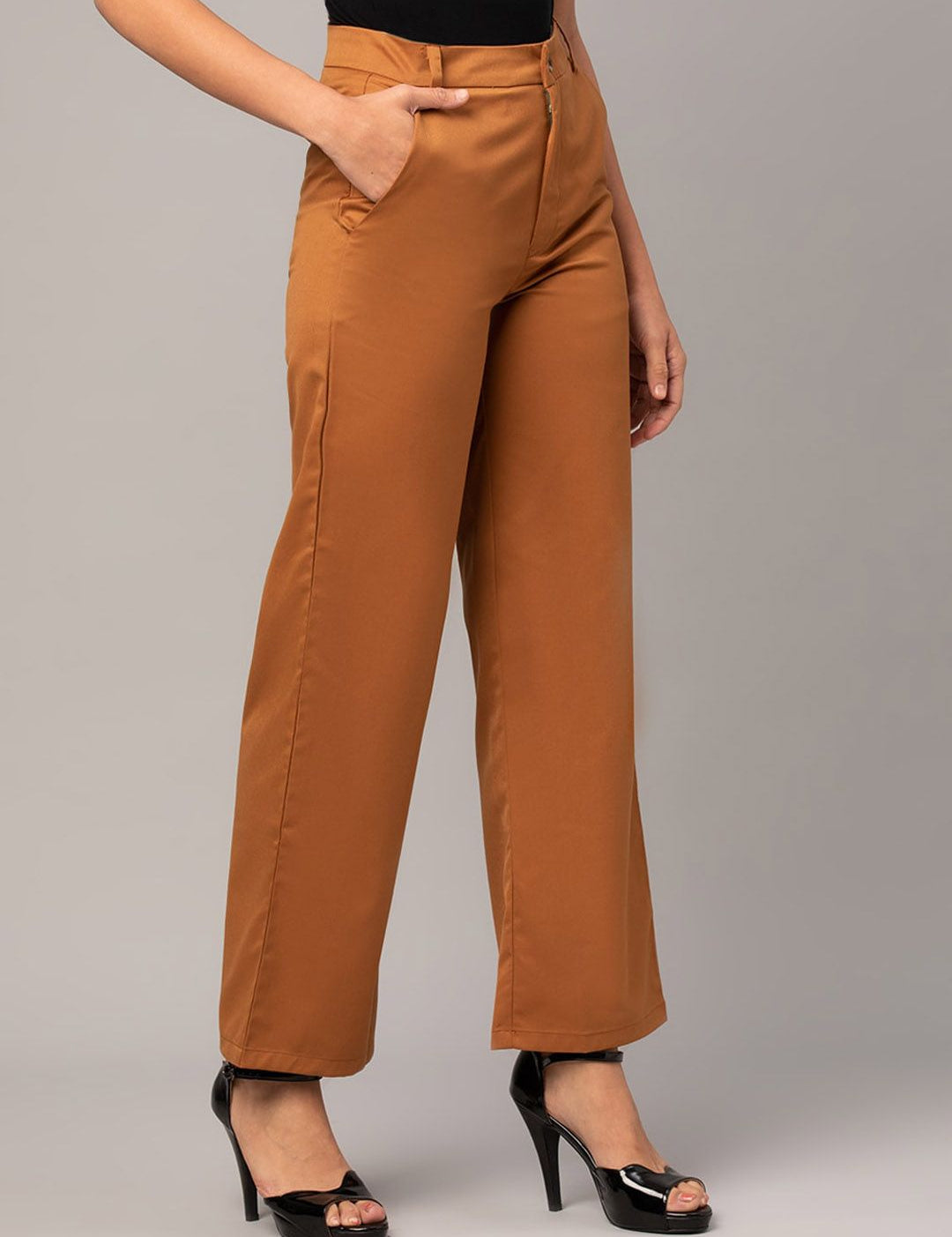 Kotty Women Relaxed Straight Fit High-Rise Easy Wash Trousers