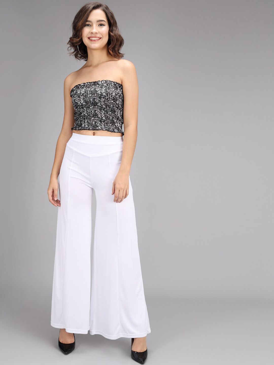 Kotty Women White Flared High-Rise Parallel Trousers