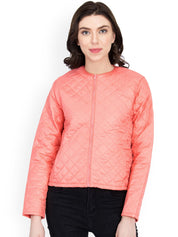 Kotty Women Pink Self Design Quilted Jacket