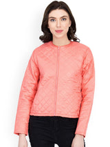 Kotty Women Pink Self Design Quilted Jacket