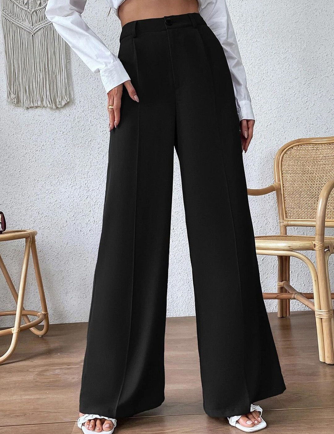 KOTTY BIZwear Women Relaxed Flared High-Rise Easy Wash Bootcut Trousers