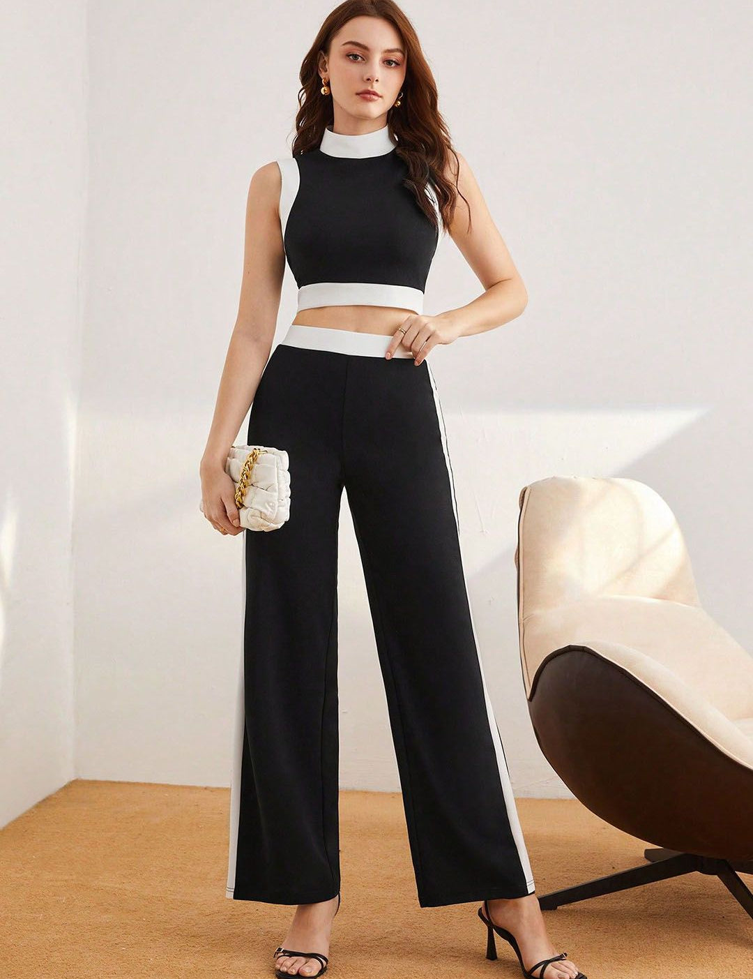 Kotty Black High Neck Top With Trousers