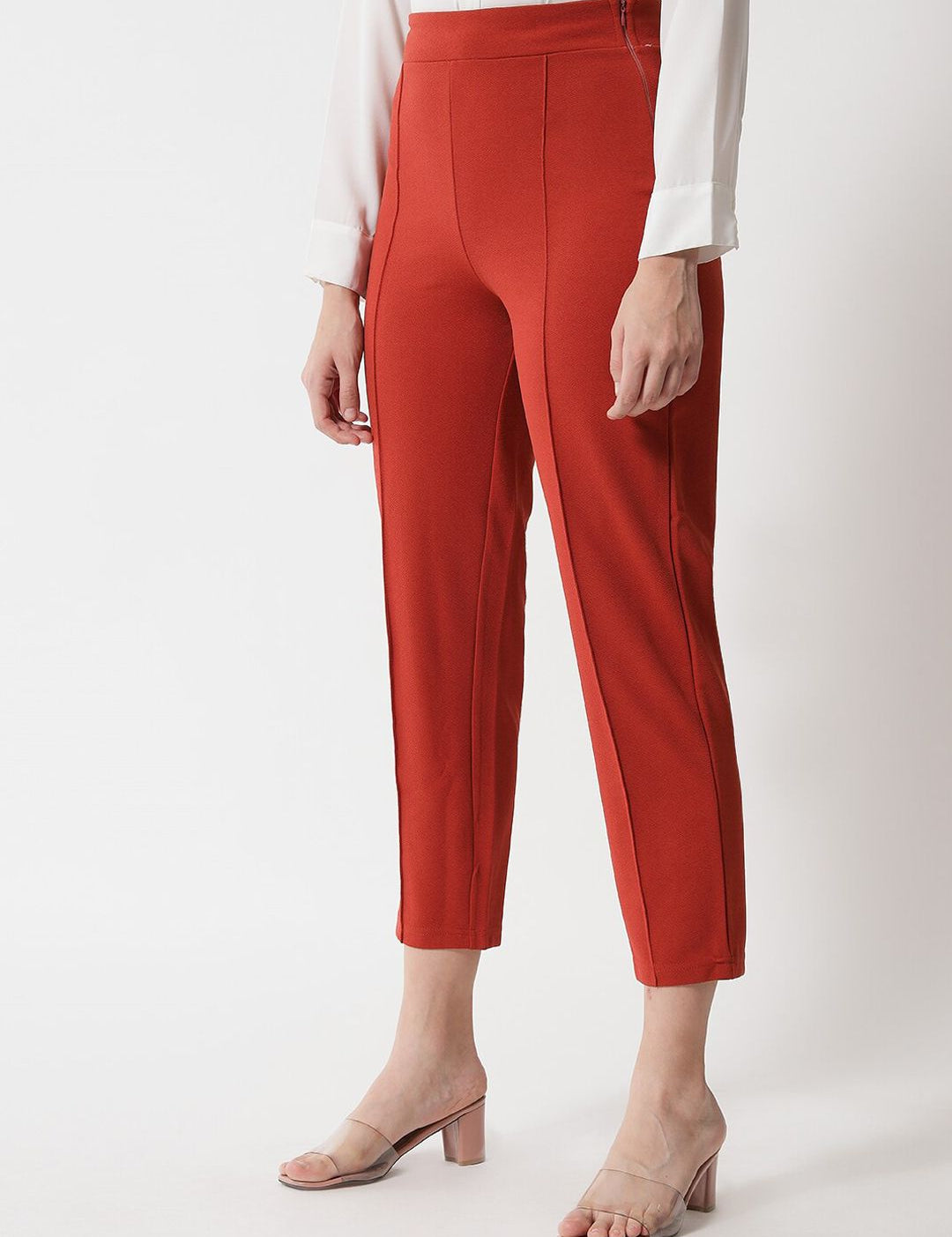 Kotty Women Red High-Rise Easy Wash Trousers