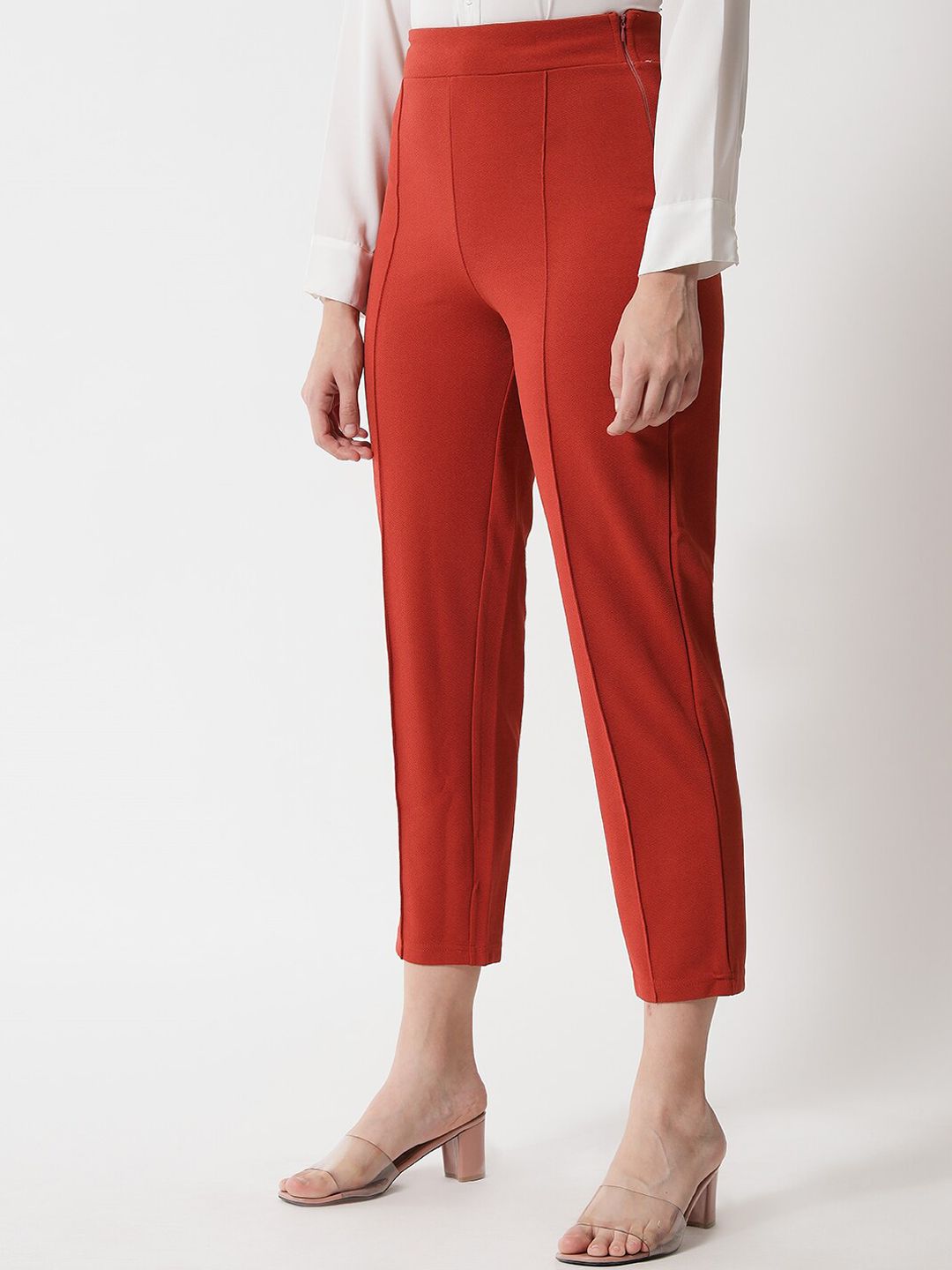 Kotty Women Red High-Rise Easy Wash Trousers