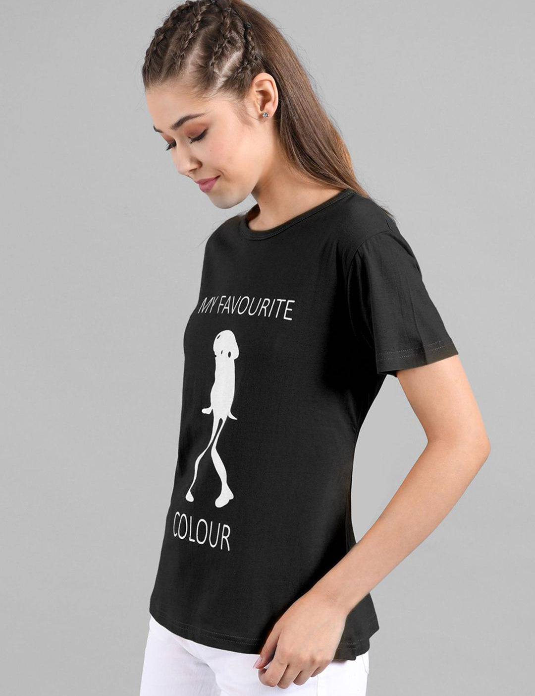 Kotty Women Black & White Printed Round Neck T-shirt