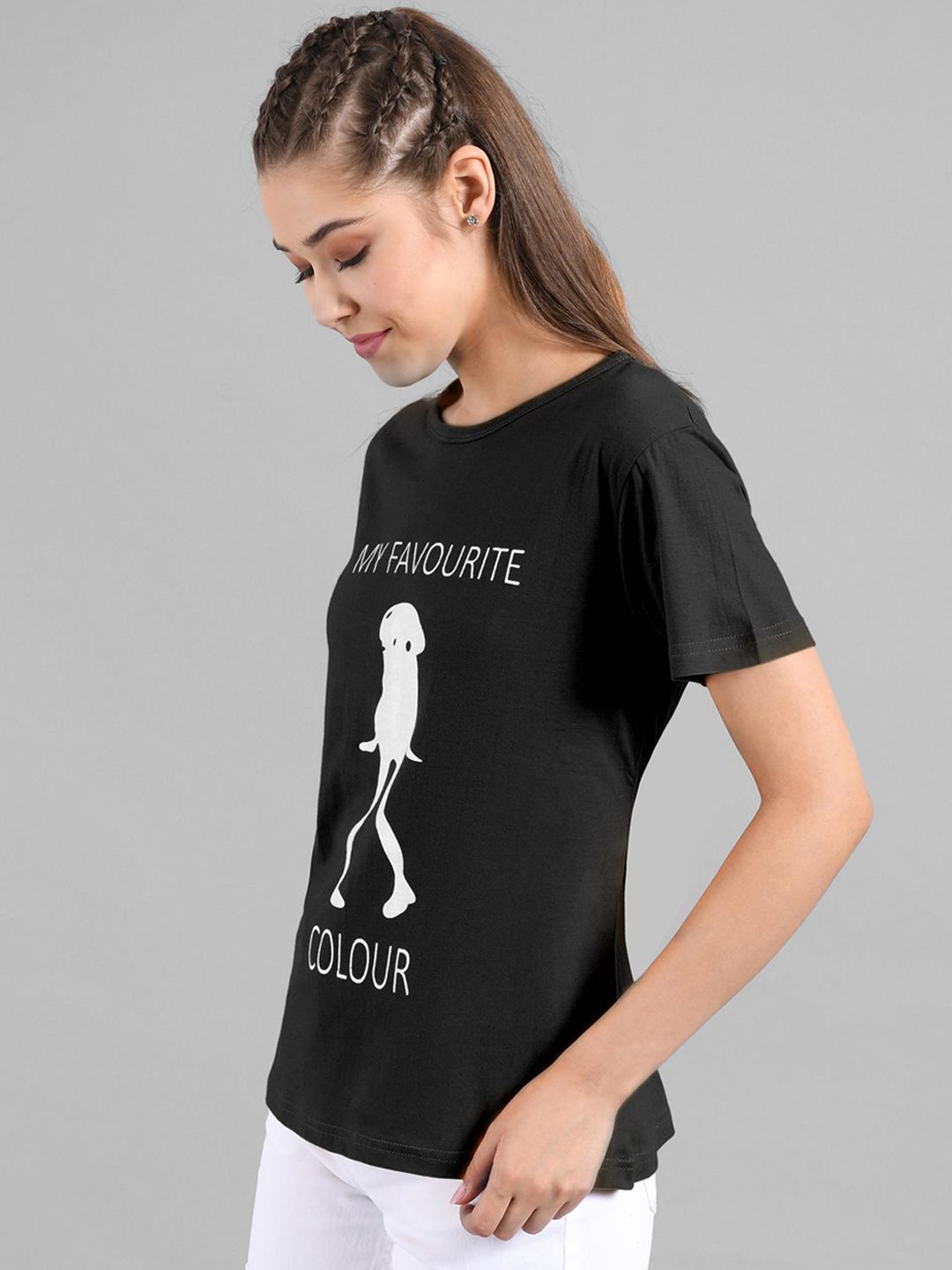 Kotty Women Black & White Printed Round Neck T-shirt