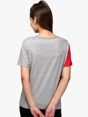 Kotty Women Red & Blue Colourblocked Round Neck T-shirt