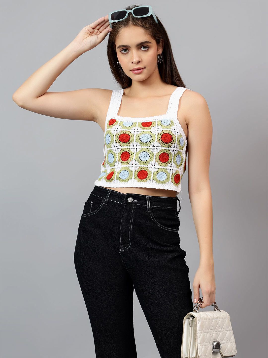 Kotty Women Self Design Square Neck Cotton Top