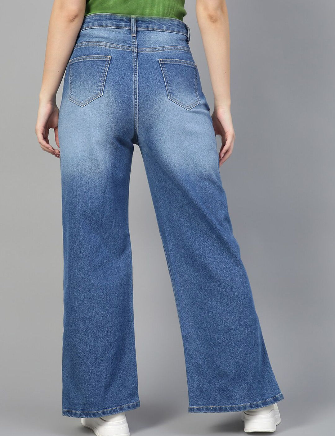 Kotty Women Jean Wide Leg High-Rise Light Fade Stretchable Side Slits Jeans